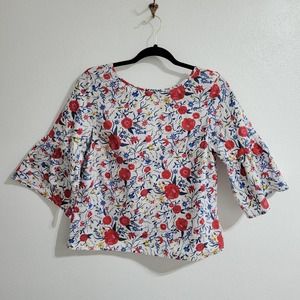 J. Crew Floral Bell Sleeve Tie Back Blouse